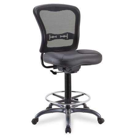 OFFICESOURCE Armless, Mesh Back Task Stool with Black Upholstered Seat, Footring and Titanium Steel Base 7851NSLBK